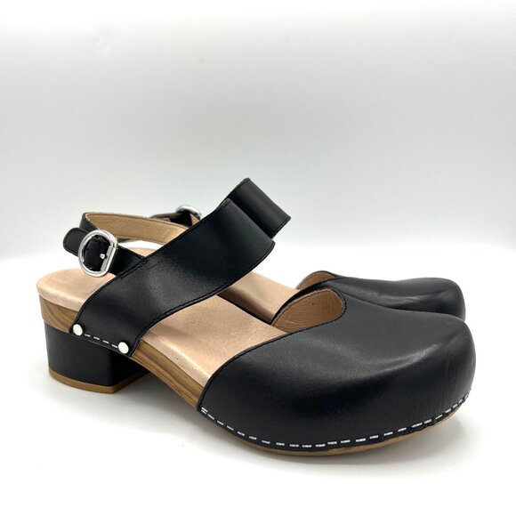 Dansko Sz 40 US 9.5-10 Malin Black Leather Closed Toe Ankle Strap Sandals Clogs - Picture 4 of 13